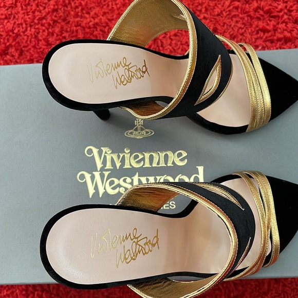 Vivienne Westwood NWT MASCHEREDE hells in blk Velvet and gold leather IT37 - Picture 8 of 13